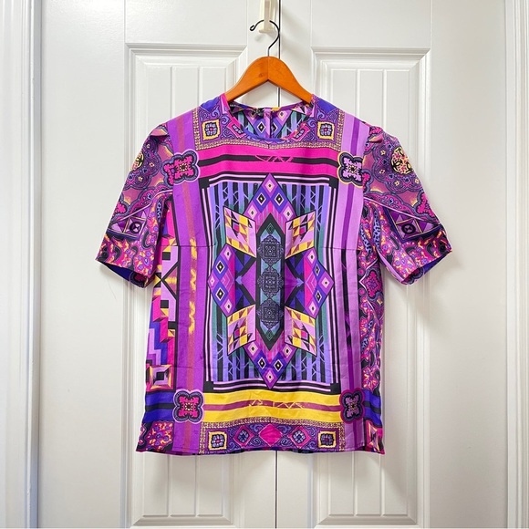 Vintage 80s Tribal Blouse from West Germany Purple - M - Picture 2 of 14